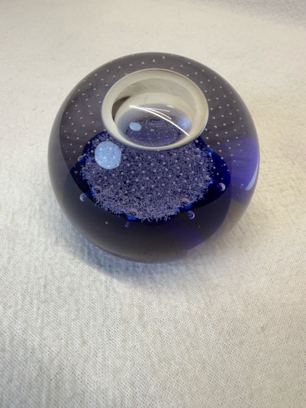 Artsy Desk Accessory Caithness”Ozone" blue glass paperweight Alastair MacIntosh.